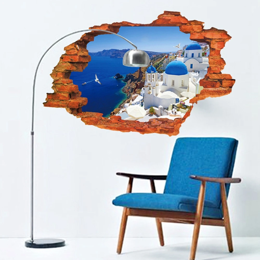 Винтажные 3D наклейки на стены кирпичные декорации закаты пляж пейзаж остров