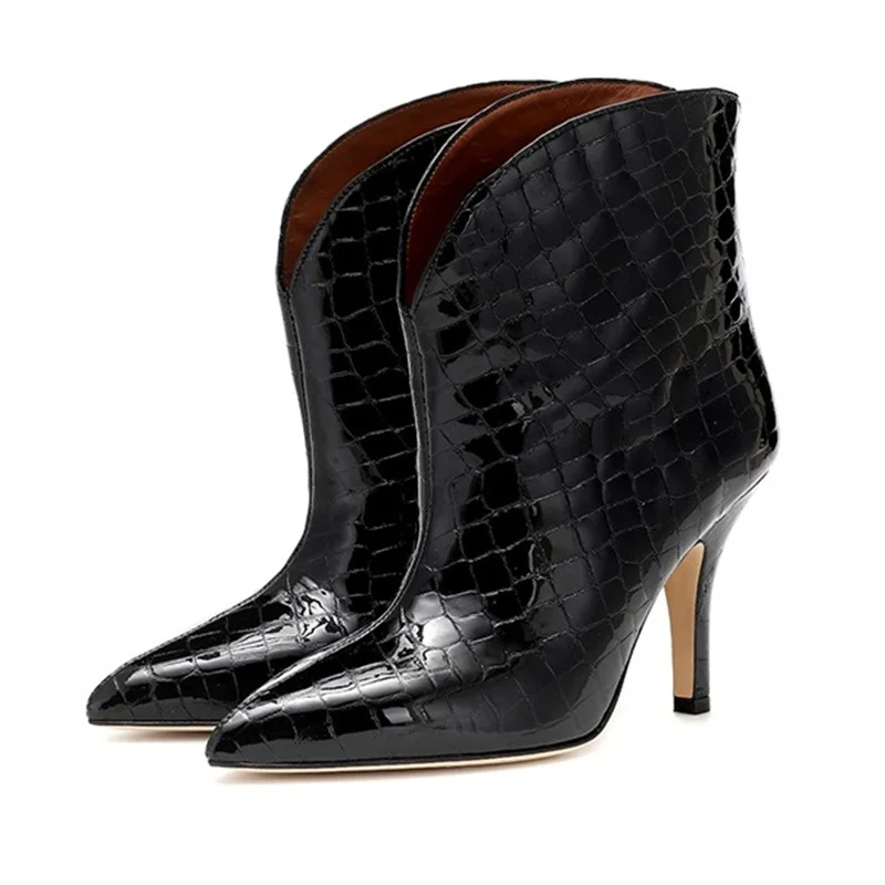 Новые осенние зимние из мягкой кожи Женские ботильоны Пикантная обувь на высоком