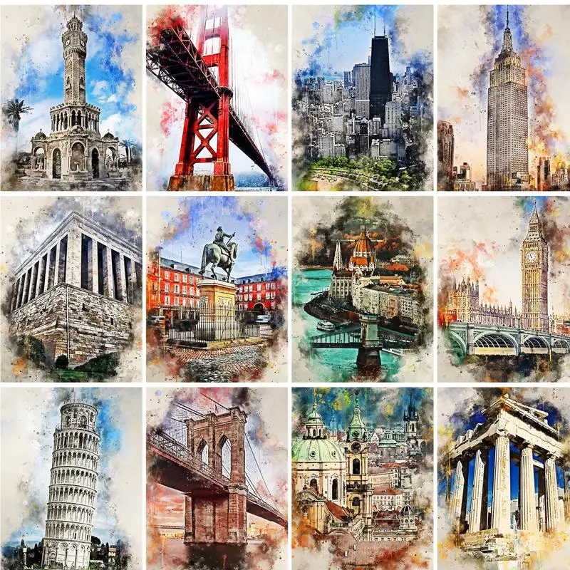 

RUOPOTY Diy City Lanscape Paint By Numbers Kits DIY 60x75cm Oil Painting By Numbers On Canvas Frameless Acrylic Handpaint Decor