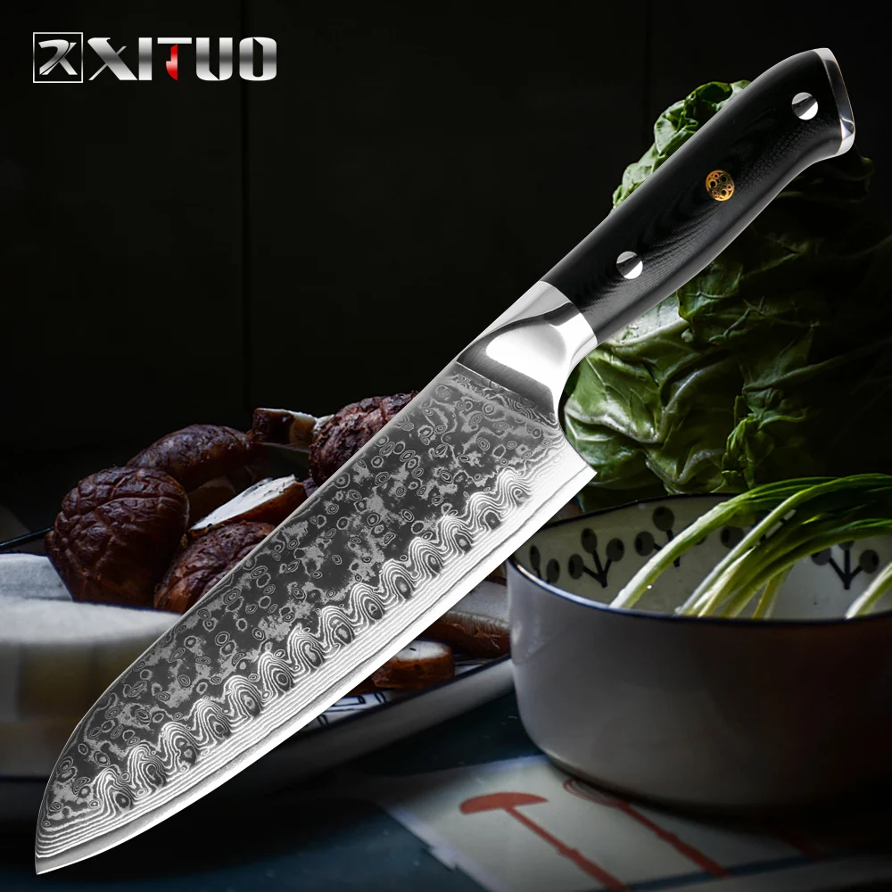 

XITUO Professional Santoku Knife 7 Inch Ultra Sharp Japanese Chef Knives Damascus Steel Slicer Steak Sushi Kitchen Cooking Knife