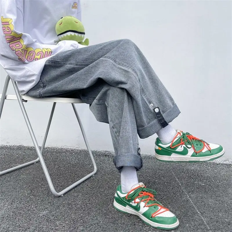 

Korean Wide-leg Jeans Men's Fashion Retro Harajuku Men Streetwear Loose Hip-hop Straight-leg Denim Trousers Mens M-2XL