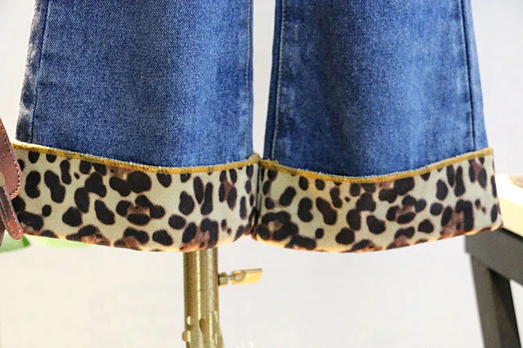 Thunderers/зимние плотные джинсы для девочек Детские джинсовые брюки с леопардовым