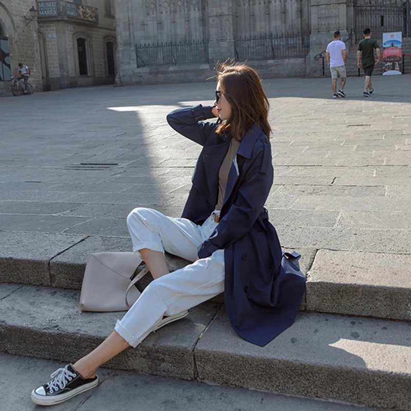 Женский Длинный тренчкот с поясом Fitaylor классический двубортный плащ ветровка