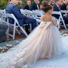 Кружевное платье для девочек, классическое бальное платье из тюля с бантом, длинным рукавом, для свадьбы, дня рождения, первого причастия