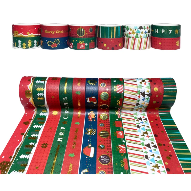 

12 шт./лот бронзирующий Рождественский узор, набор маскирующей бумажной ленты, материал для ручной учетной записи «сделай сам», скрапбукинг, ...