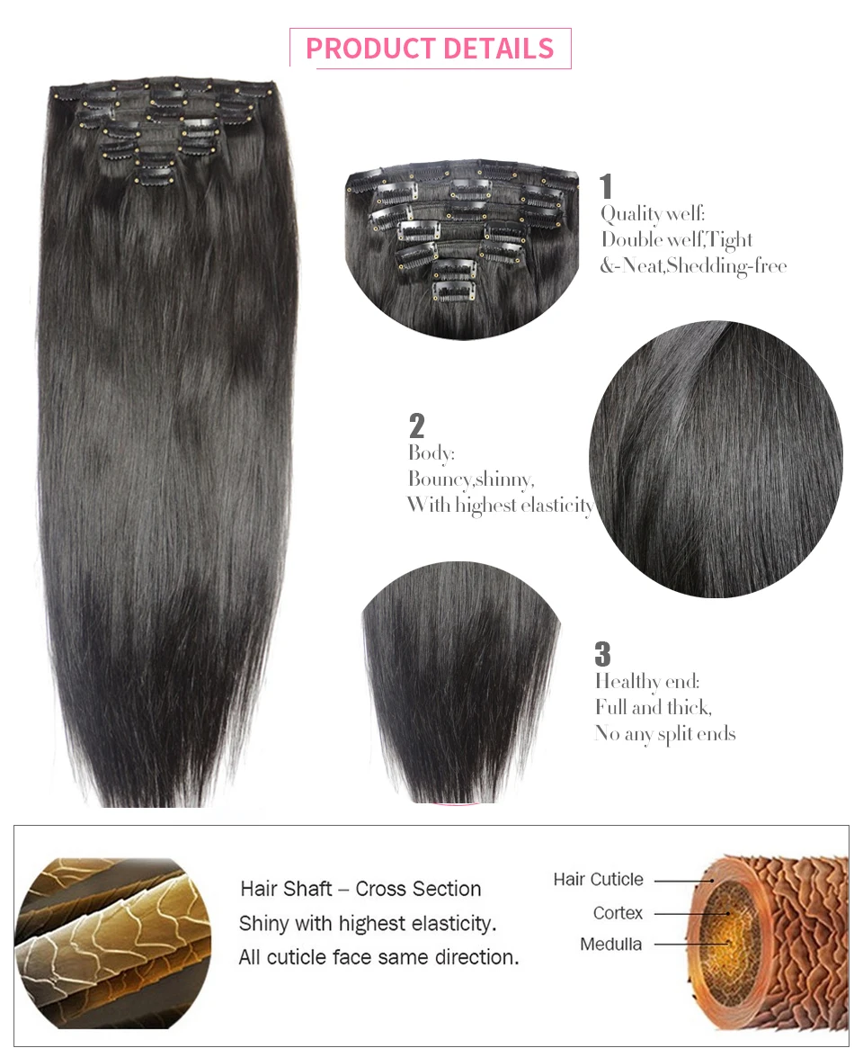 Chocala Hair 2"-28" Искусственные волосы одинаковой направленности волос 1 шт. набор 220 г натуральные бразильские прямые волосы шт зажим для наращивания человеческих волос