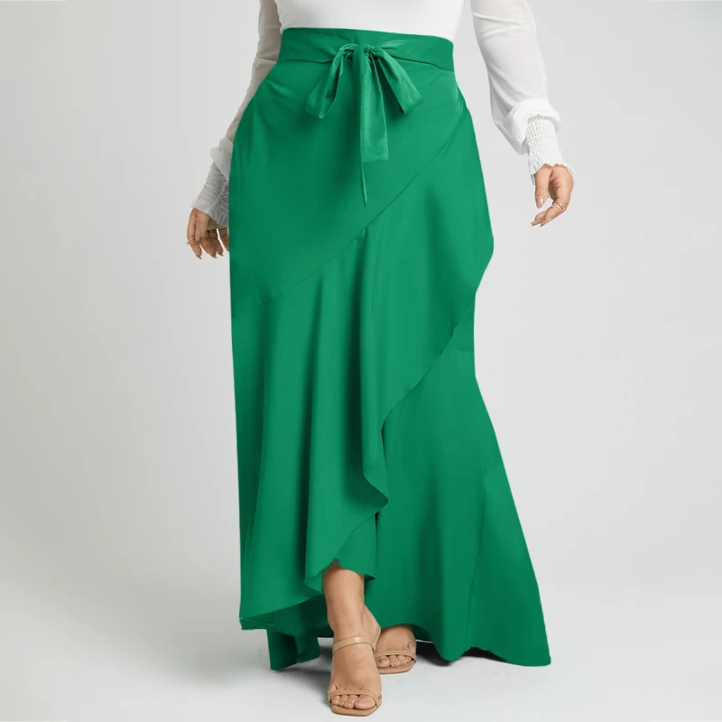 

Autumn Casual High Waist Maxi Skirts Celmia 2022 Fashion Women Plus Size Belted Long Skirt Party Asymmetrical Ruffles Skirts