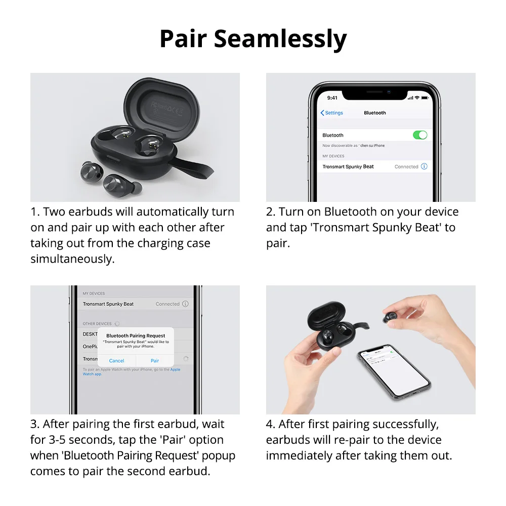 Беспроводные наушники Tronsmart Spunky Beat TWS Bluetooth с QualcommChip IPX5 CVC 8 0 сенсорным управлением