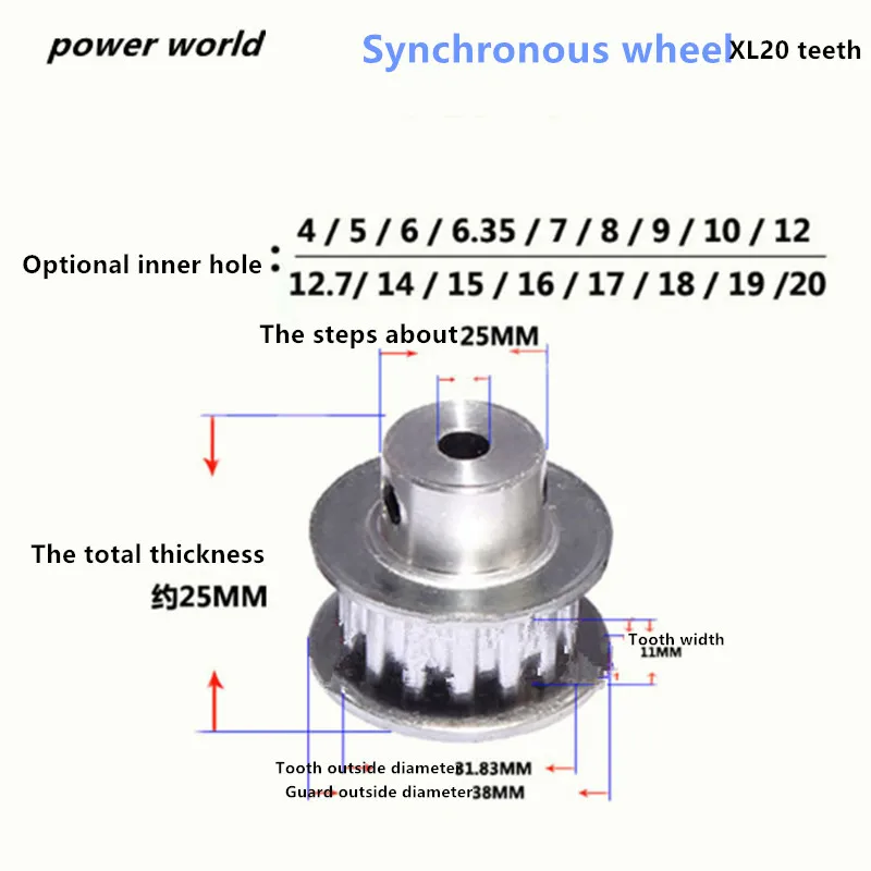 Зубчатое зубчатое колесо XL20 внутреннее отверстие для синхронного колеса 4/5/6/6