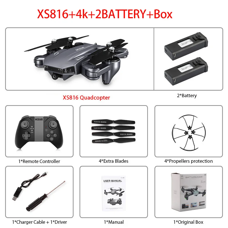 XS816 Радиоуправляемый Дрон оптический поток 4K Дрон с двойной камерой Wifi FPV Дрон управление жестом вертолет Квадрокоптер для детей - Цвет: XS816 4K 2B Box