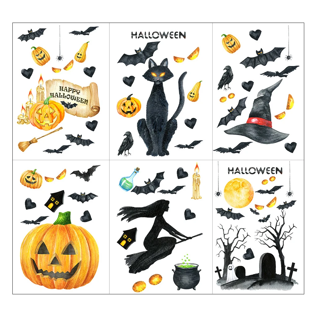 6 листов Съемные Наклейки на окна Хэллоуин |