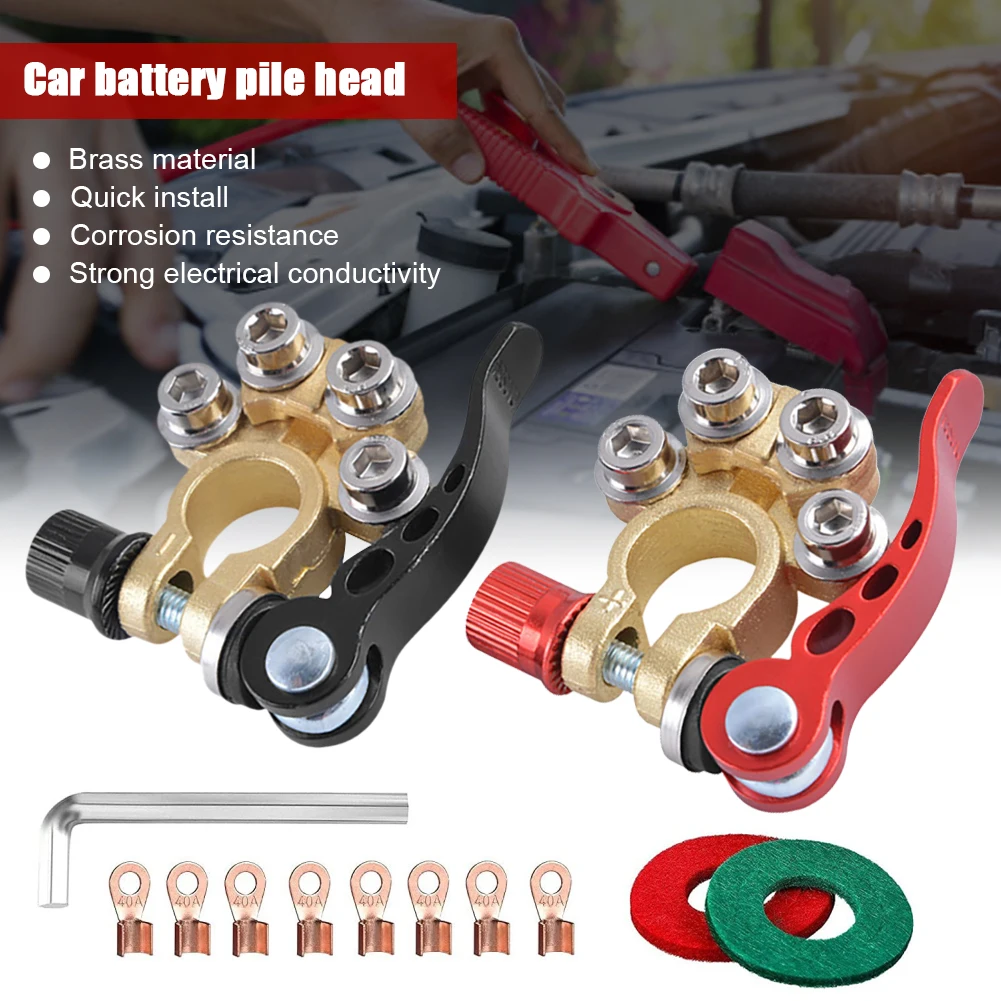 

1Pair Car Battery Terminal Connector Quick Disconnect Brass Clamp Connector Cable Post Terminal with 40A Wire Lug Gasket Hex Key