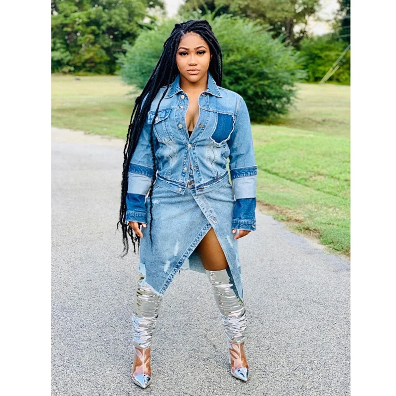 Tmustobe/Осенняя джинсовая куртка в стиле пэчворк женская Свободная пальто с