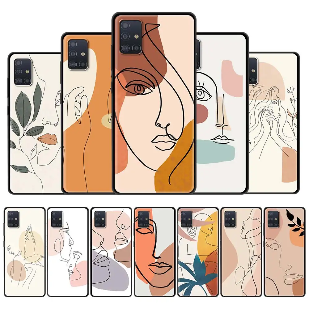 

Soft Phone Case For Samsung Galaxy A51 A71 A21s A31 A41 M31 A11 A12 M51 A32 5G M30s A91 A42 Cover Funda Abstract Women Face Line