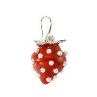 1pc sweet crystal pearl resin strawberry earhook spring summer big fruit drop earrings for women gifts