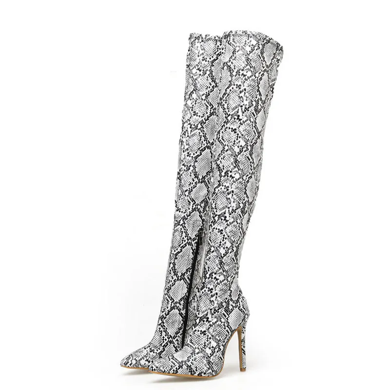 

Hjwsfdcai Snake Pattern Women Over The Knee Boots Ladies Zipper Sexy Stilettos High Shoes Fashion Woman Stretch Slim Party Shoes