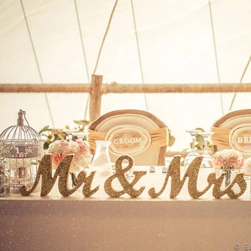 Mr & Mrs Золотой Блестящий Свадебный знак украшение для свадебного стола отдельно