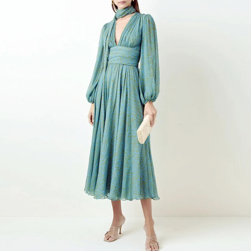 

Big-name summer women's chiffon 3D printing retro elegant pleated dress 2020 New women's fashion party big posing sexy tutu skir