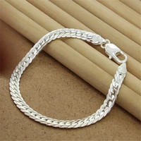high quality 925 sterling silver bracelet 8 inch 5mm flat snake chain bracelet for men women party charm jewelry gift