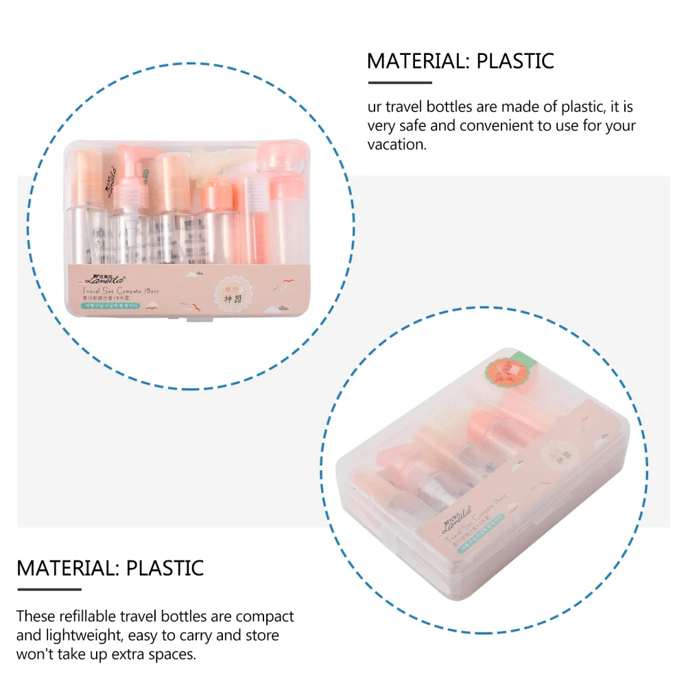 

15Pcs Portable Travel Bottle Set Empty Bottle Sprayer for Toiletries Cosmetics