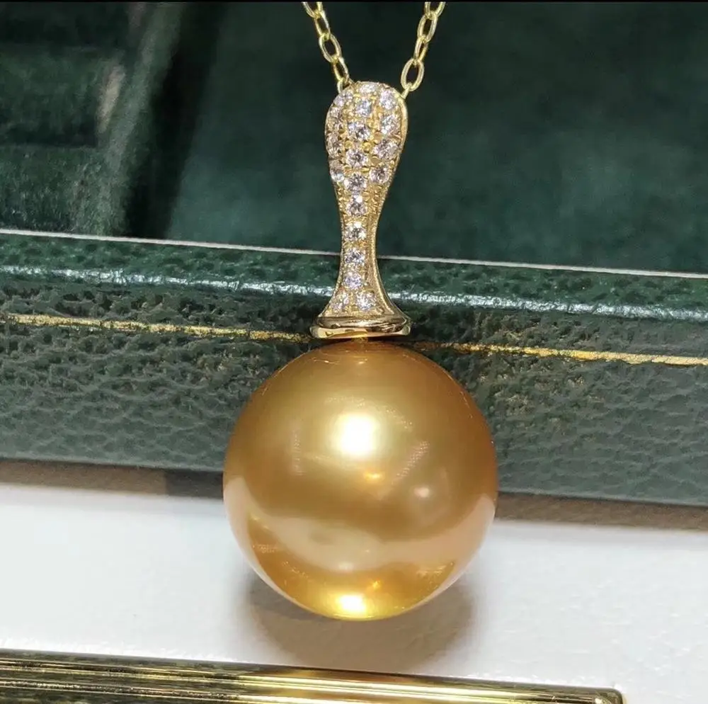 D410 жемчужная подвеска хорошее ювелирное изделие 18 К золото натуральный 13-14 мм