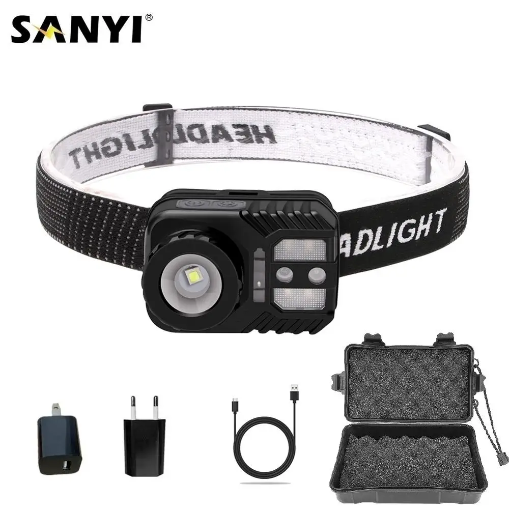 Портативный COB + XML L2 светодиодный налобный фонарь белый красный USB Перезаряжаемые