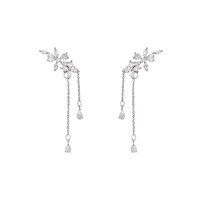 s925 silver needle long style tassel zircon earrings female korean edition super fairy flower design sense elegant woman accesor