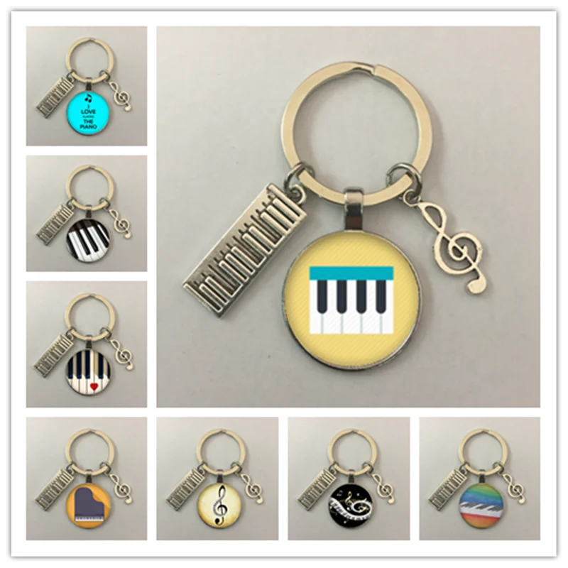 Брелок для ключей в форме сердца модный брелок со стеклянной подвеской пианино