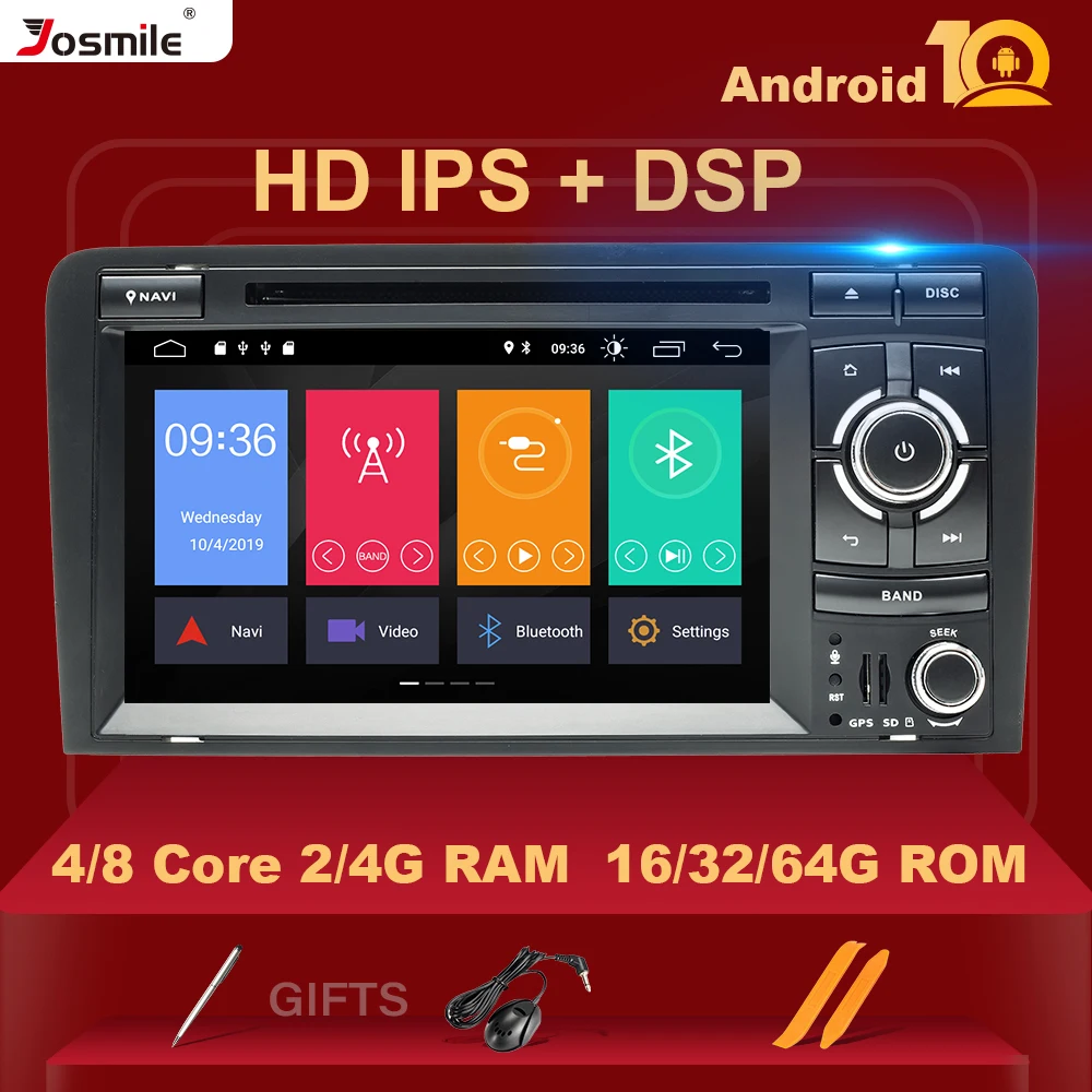 2Din Android 10 Автомобильный мультимедийный плеер авторадио для Audi A3 8P S3 RS3 Sportback 2003 2004