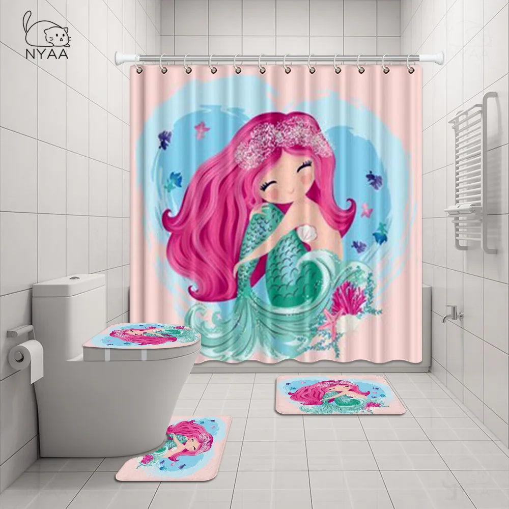 NYAA 4 шт. маленькая Милая Русалочка с рыбами Сексуальная занавеска для душа