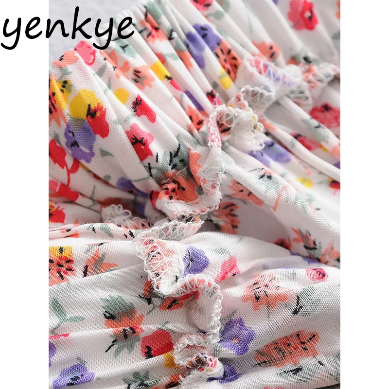 

Floral Print Shorts Women Elastic High Waist Hem Ruffle Boho Short mujer Holiday Casual Summer short femme spodenki damskie