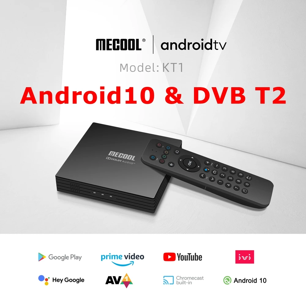 

Телеприставка Mecool KT1 и DVB T2/T/C наземная, 4K, сертификация Google, 2 ГБ + 16 ГБ, Dolby 2T2R, Двойной Wi-Fi, Prime Video, Android 10