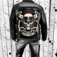 2021 new mens denim jacket american street motorcycle skull bone print distressed washed denim jacket wholesale