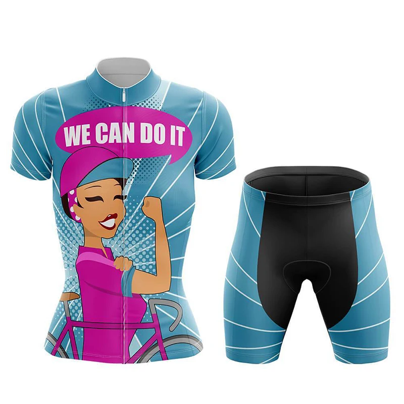 

2021 Summer Bike Cycling Jersey Sets For Women Breathable Skinsuit Bib Shorts Sleeve Team Racing Sport Uniform Bicycle Clothing