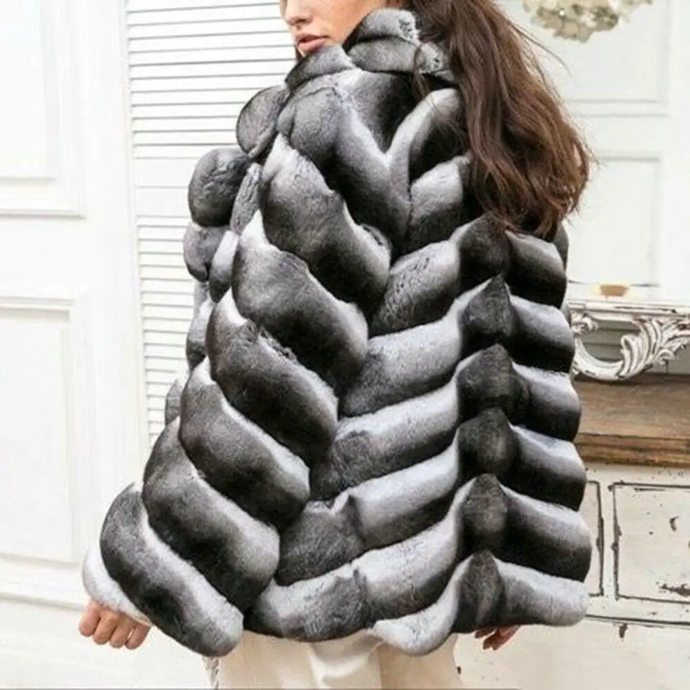 Natural Rex Rabbit Fur Jacket 2022 Winter New Chinchilla Color Genuine Rex Rabbit Fur Coats Outwear Woman Trendy Fur Overcoats
