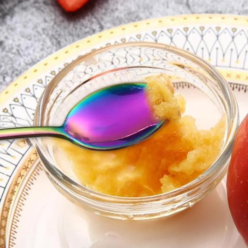 

Stainless Steel Colorful Rainbow Long Handled Spoon Cream Kitchen Handle Long Dinnerware Tools Ice Teaspoon Scoop Tableware L1U4