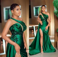 hunter green one shoudler evening dress plus size high side split african prom dresses for black girls 2020 aso ebi formal party