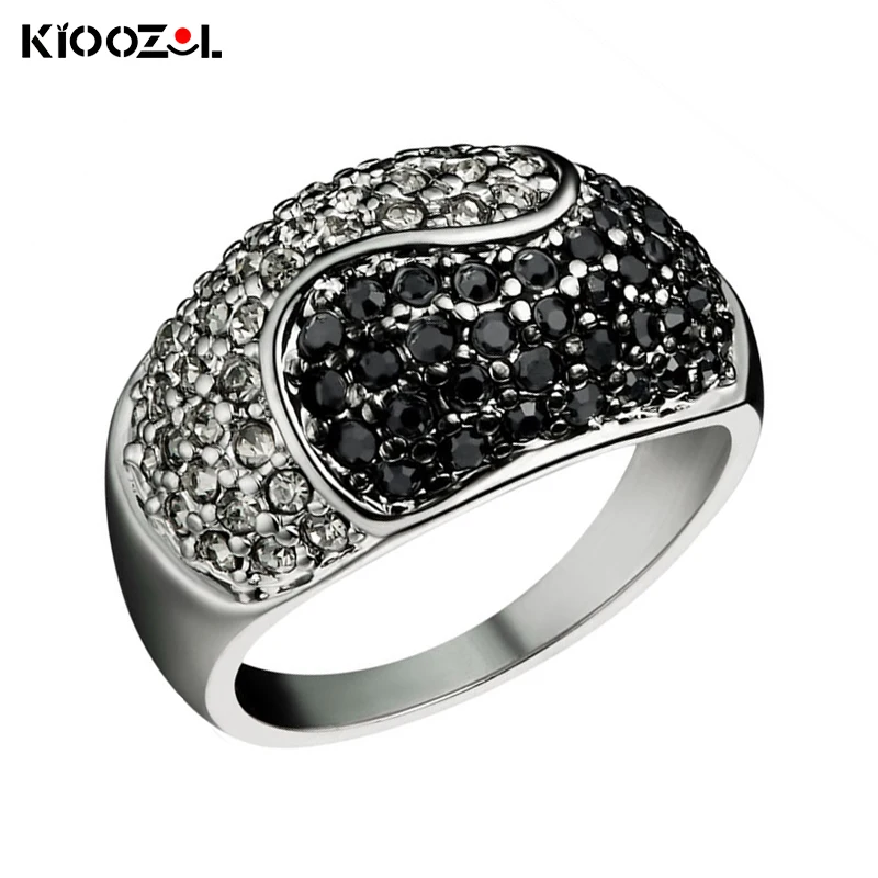 

KIOOZOL Tai Chi Figure Style Black Silver Color Cubic Zirconia Ring For Women Vintage Jewelry Accessories 162 KO5