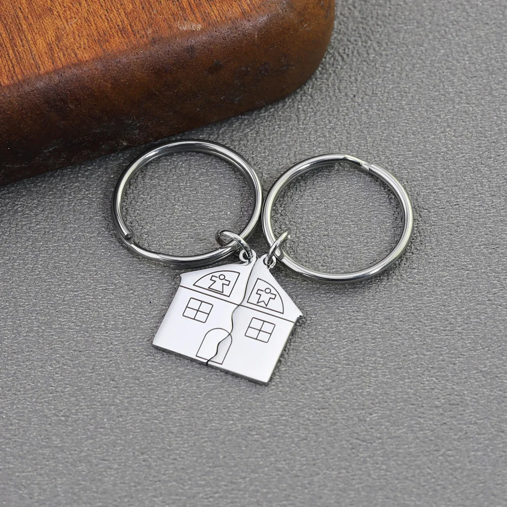 

1 Pair Personalized Couple Keychains Customize Name House Stitching Type Keychain Romantic Gift For Lover Valentines Day Keyring