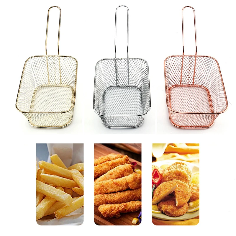 

Stainless Steel French Deep Fryers Basket Net Mesh Fries Chip Kitchen Tool Fryer Mini French Fries Baskets Strainer Splash Proof