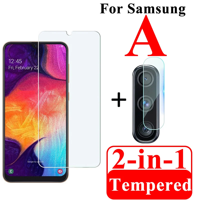 2в1 закаленное стекло для Samsung A20 A207F A50 A30S A30 A10 A40 s Защитная пленка объектива камеры