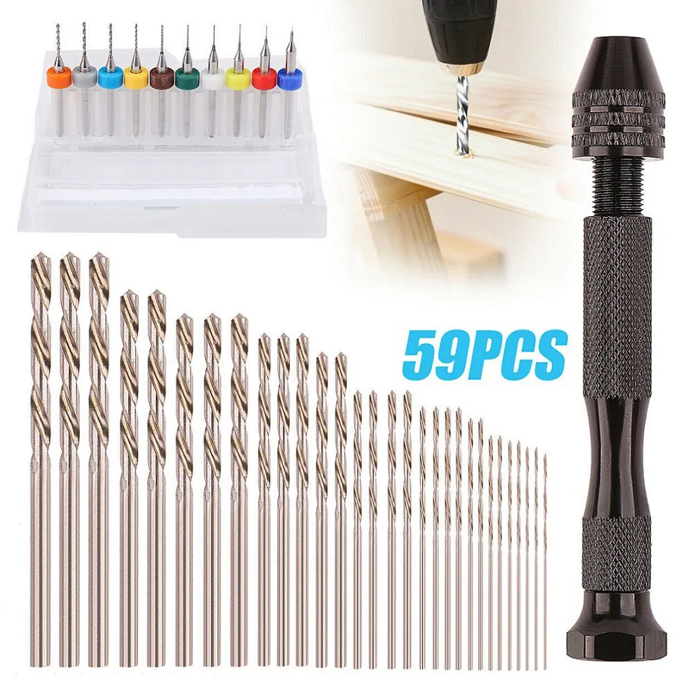

Hand Drill 59Pcs Precision Pin Vise Mini Micro Hand Jewelry Drill Bits Set DIY Drill Kit Rotary Tools Kit
