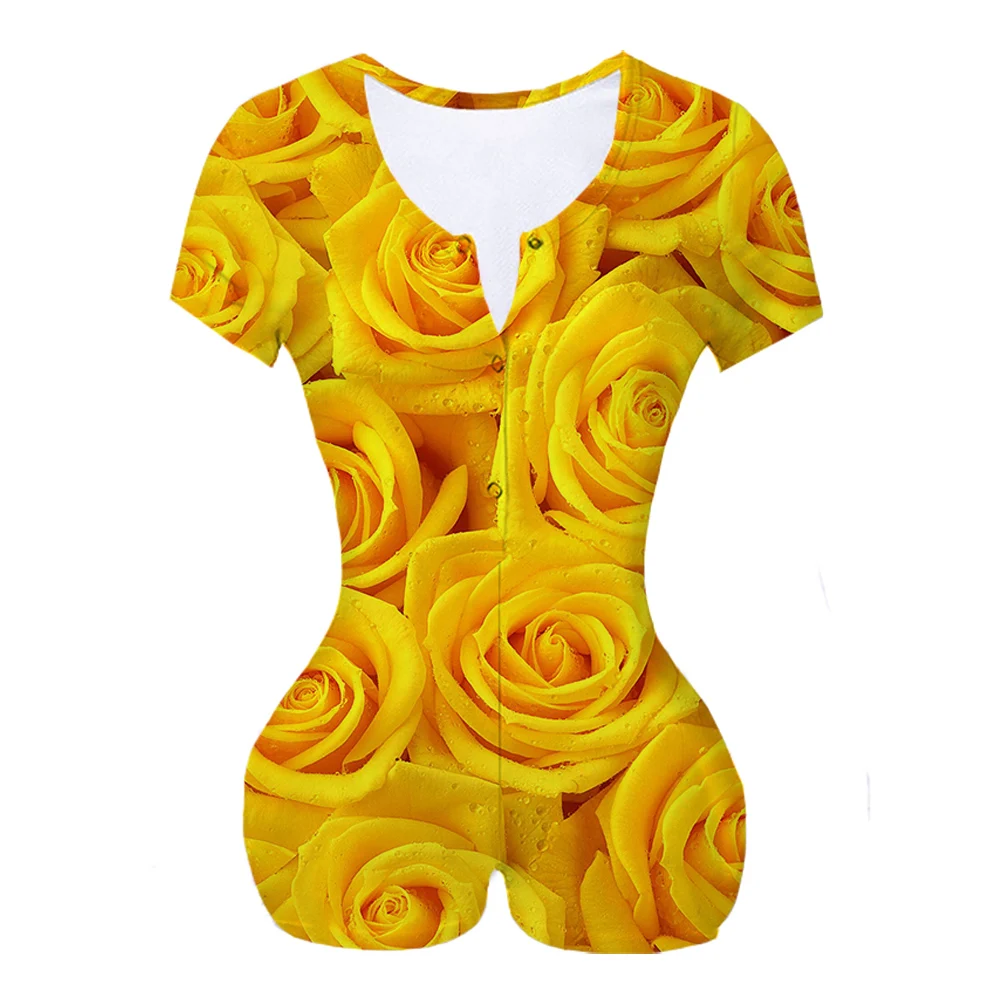 

Custom Made Yellow Roses Sublimation Print Women Summer short sleeves Onesie