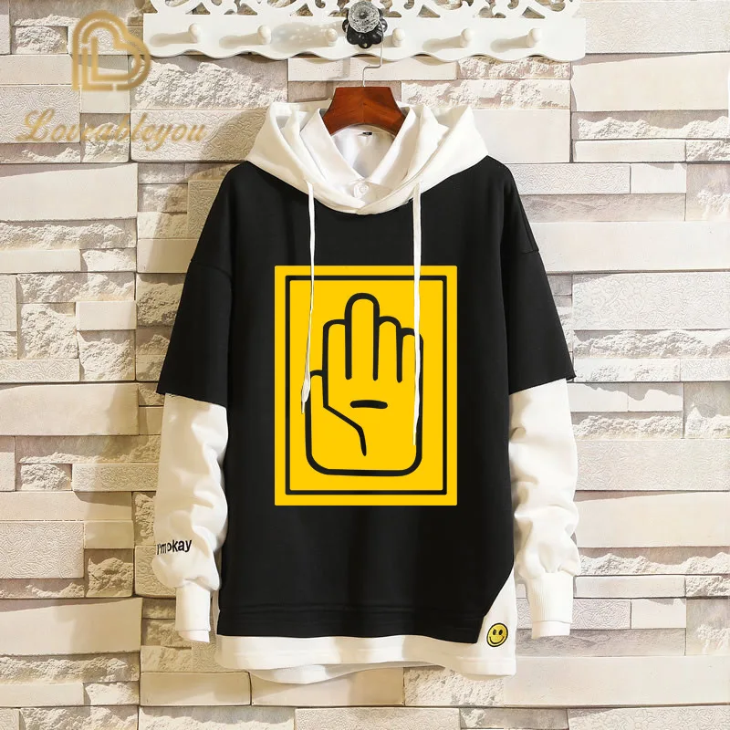 Толстовка с капюшоном для мужчин и женщин свитшот имитацией двух предметов в
