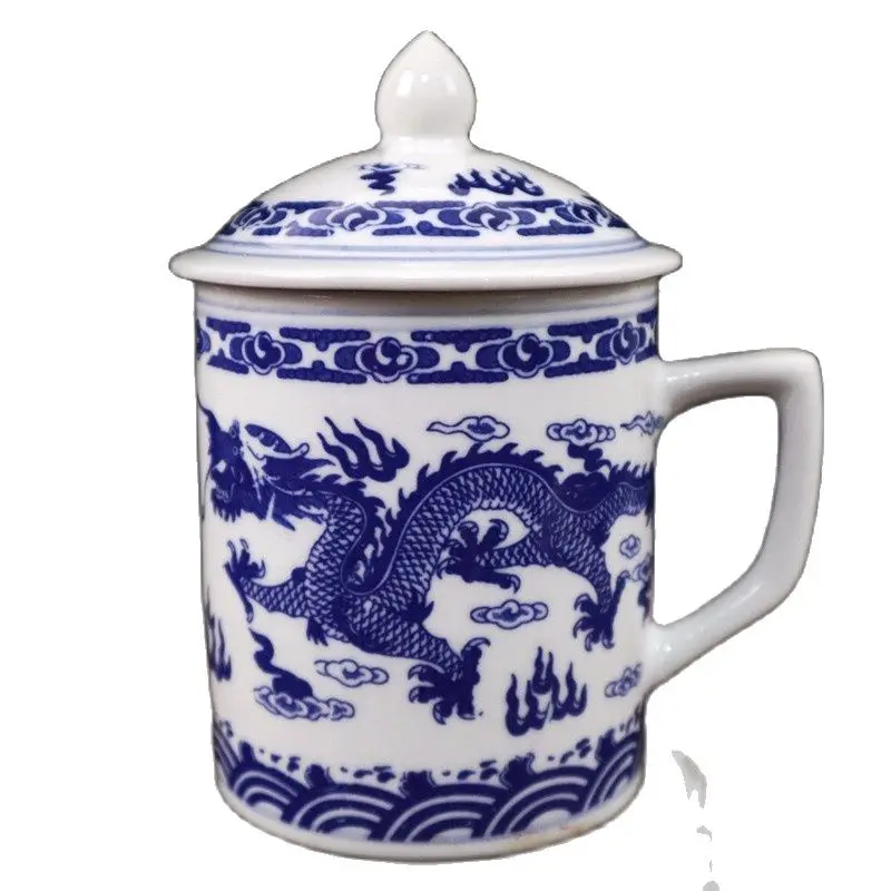

China Old Porcelain Blue And White Double Dragon Pattern Covered Cup