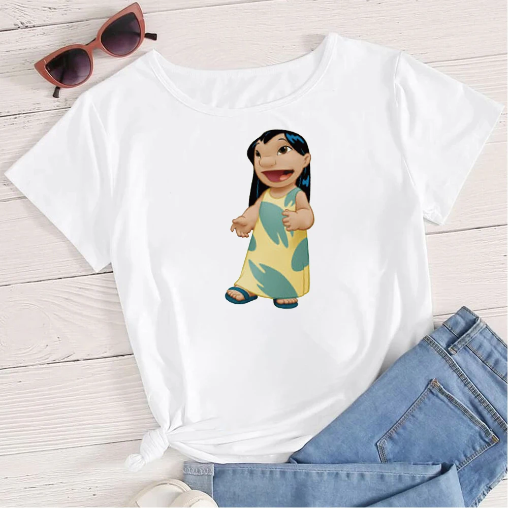 

Lilo Soft Girl Tops T Shirt Vacation Fashion Disney Brand Womens Clothing Casual Short Sleeve 2022 Urban Family Look Wholesale