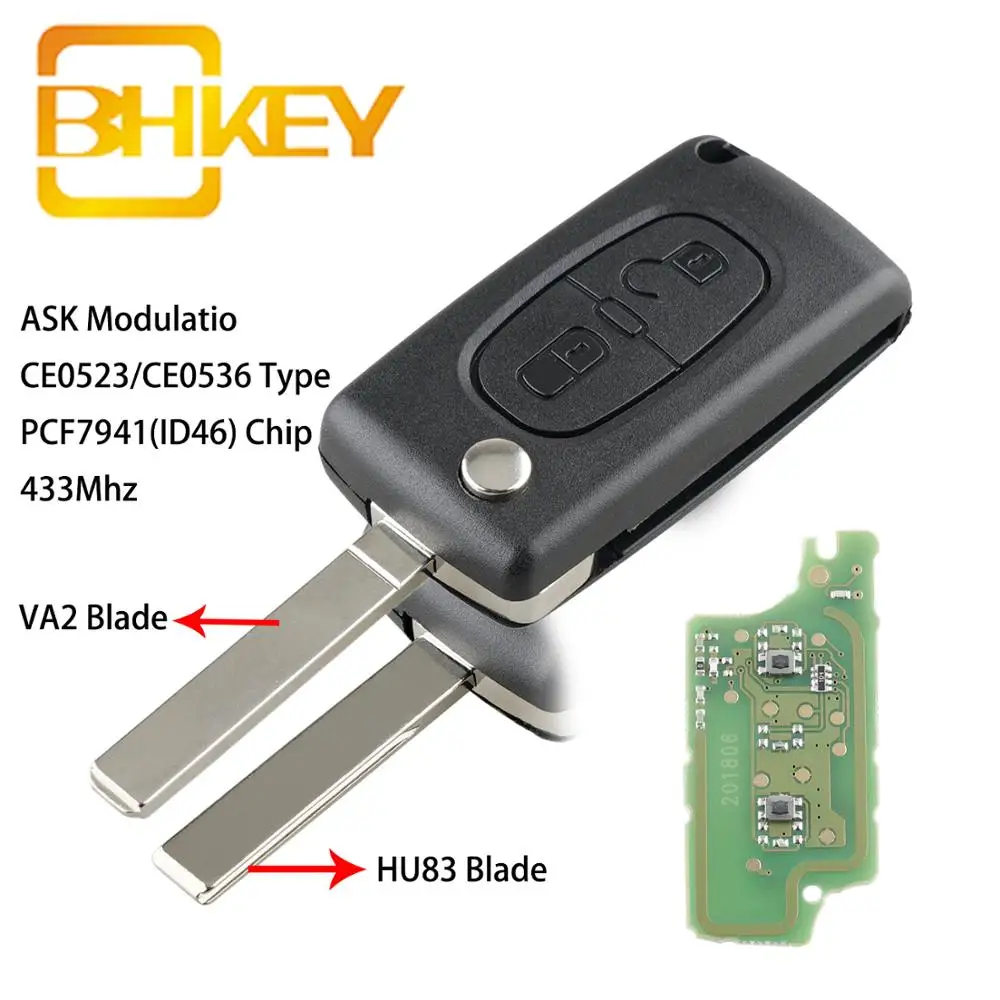 BHKEY для Peugeot Key 2 кнопки Автомобильный Дистанционный ключ 107 207 307 307S 308 407 607 смарт с