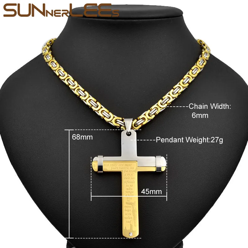 SUNNERLEES ожерелье из нержавеющей стали с подвеской в виде Креста Иисуса Христа