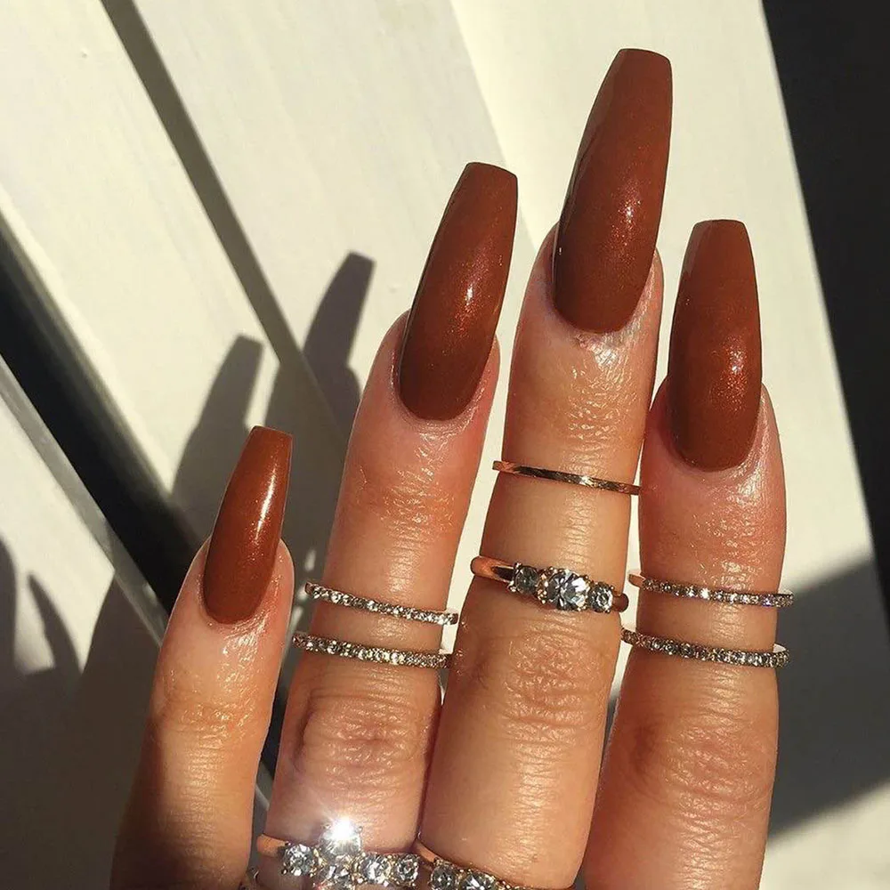 Длинная балетная серия бордовая Глянцевая накладка для ногтей готовая Накладка