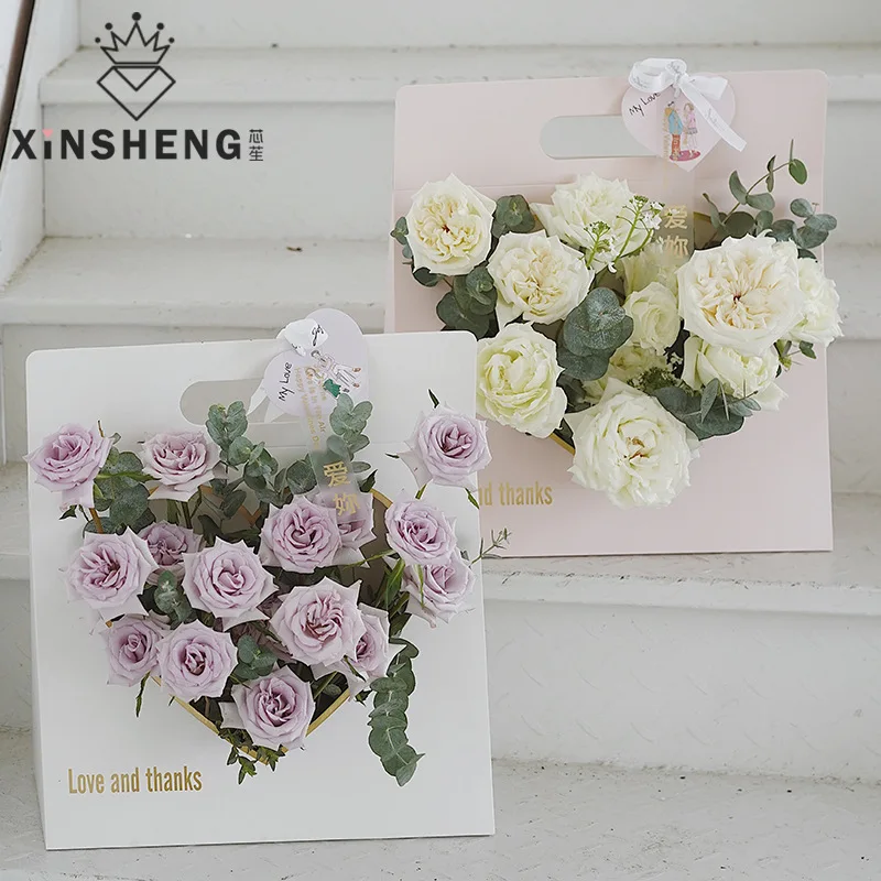 Heart-Shaped Flower Box Portable Subnet Red Mother's Day Gift Material Packaging Bag | Дом и сад